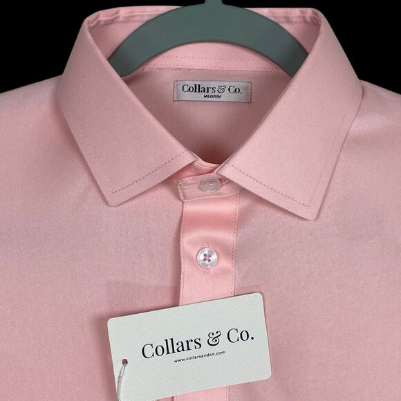 Collars & Co Polo Shirt Mens Medium Pink Solid Dress Collar Office Preppy NWT